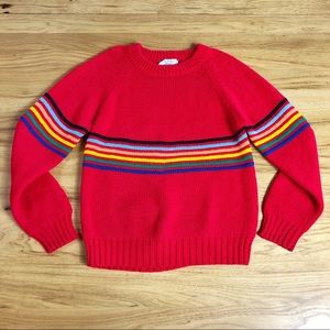 SOLD 70s Kids Vintage Red Rainbow Stripe Pullover Sweater